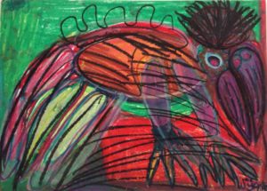 paradise-bird-on-the-ground-2014-oil-pastel-on-paper-50-x-70-cm